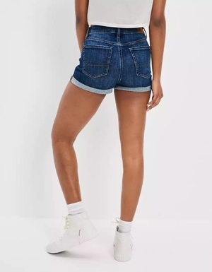 Shorts American Eagle AE Ne(x)t Level High V-Rise Denim Indigo Grise Foncé Femme | SPA-20238865